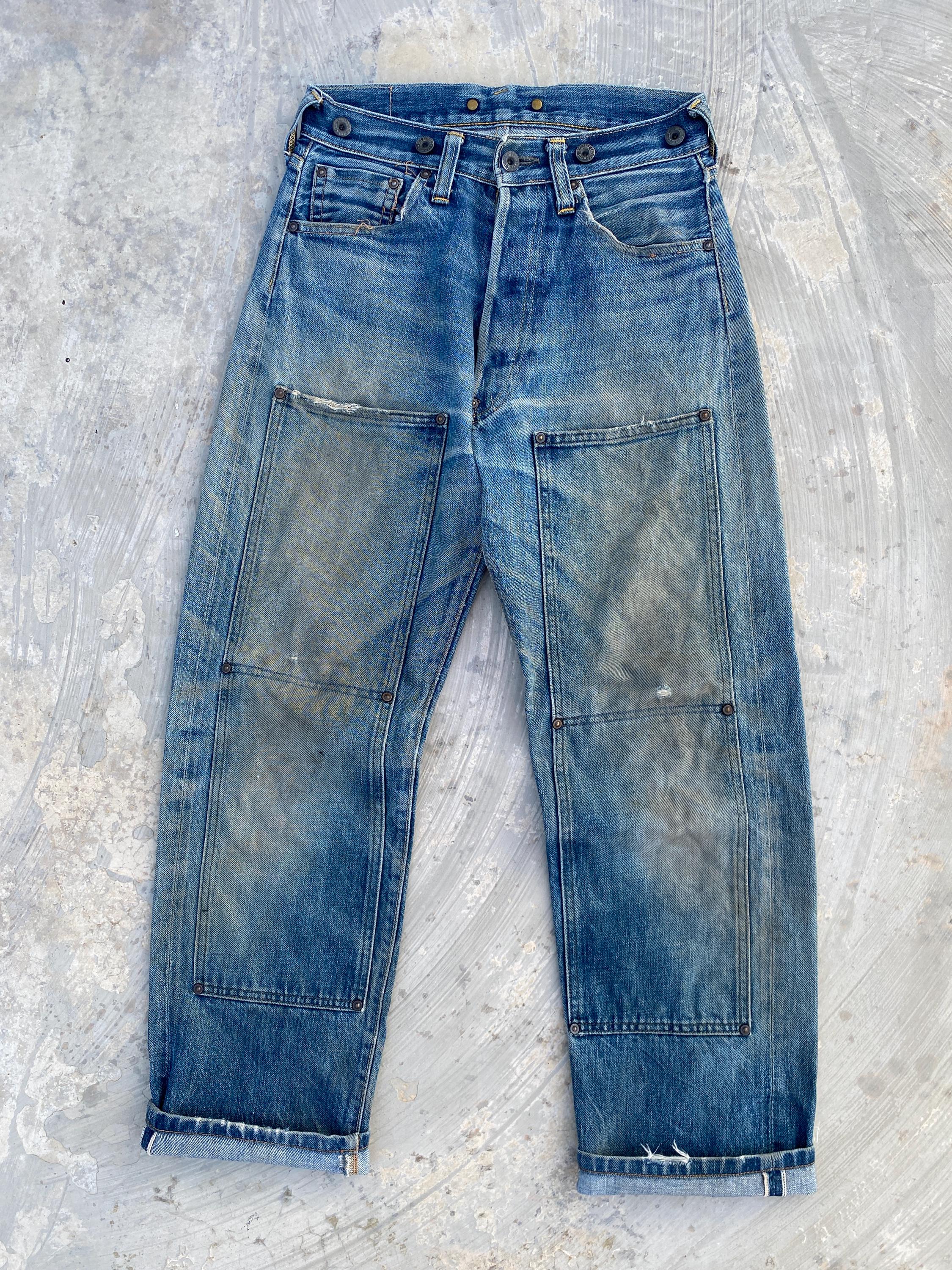 W28 90s Evis (early Evisu) Double Knee Cinch Back Selvedge Jeans