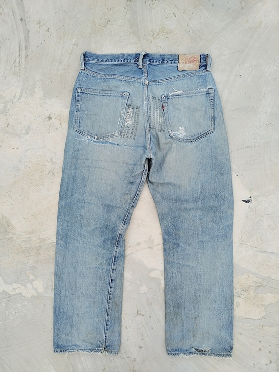 W32 DENIME XX Leather Patch Selvedge Distressed J… - image 5