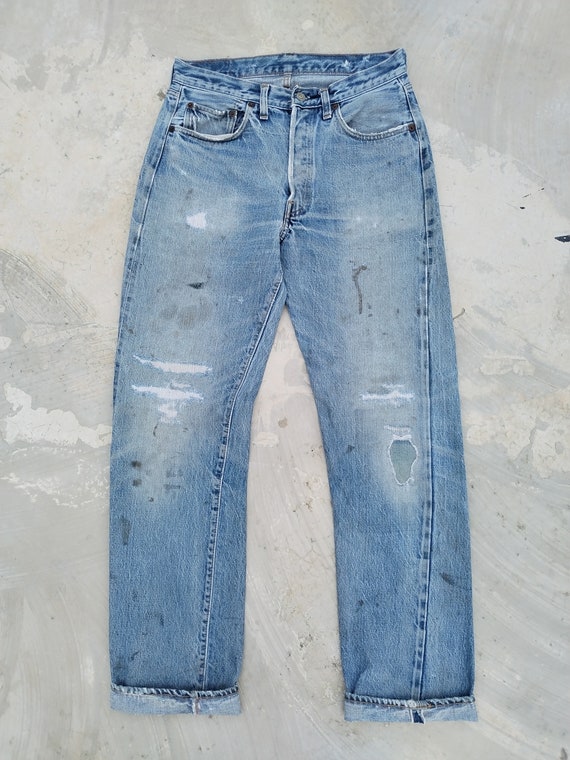 Vintage Levi Strauss Levis LVC selvedge 501XX mid blue denim jeans workwear  work chore 34” x 31” made in USA hidden rivet