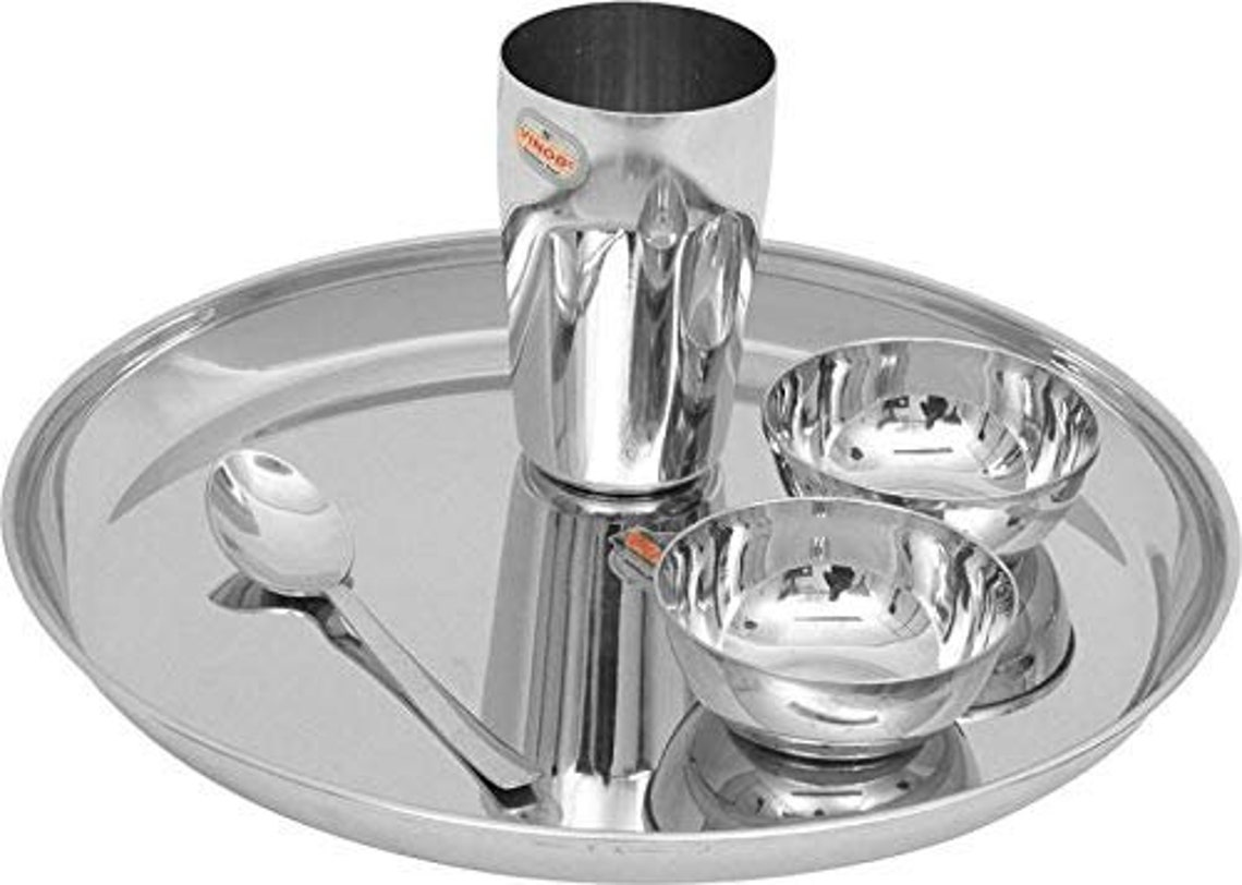 Stainless Steel Thali Dinner Set Plate Bowl Spoon Glass Etsy UK