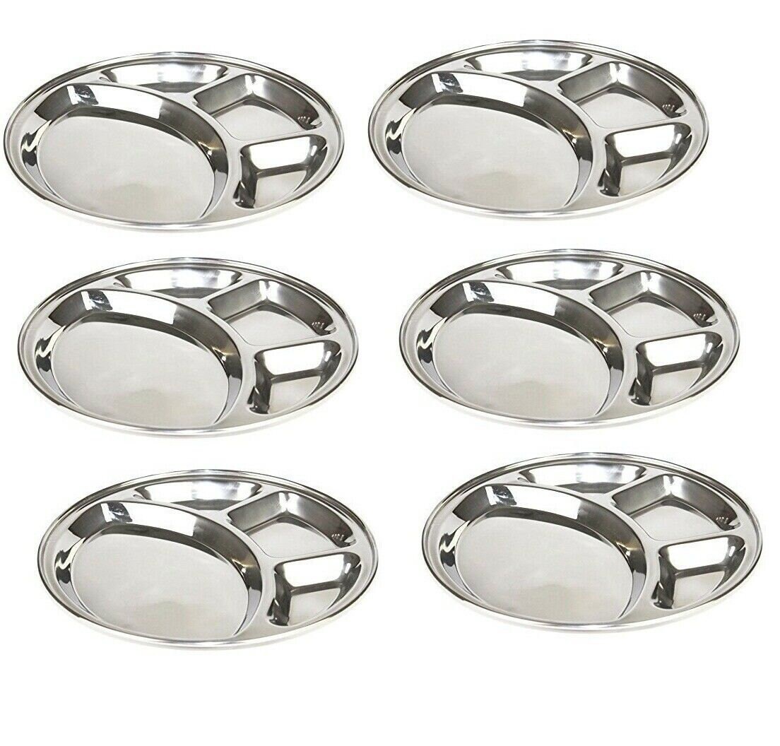 Stainless Steel Dinner Plate Thali Set 4 Compartment Thaali 10 Etsy