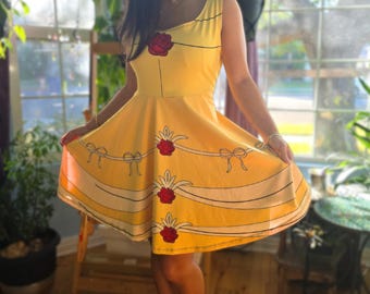 Beauty Enchanted Rose Princess Skater Dress, Cosplay, Adult Costume, Tank top dress, Flared Skirt, Comfortable, Theme Park, Running Outfit