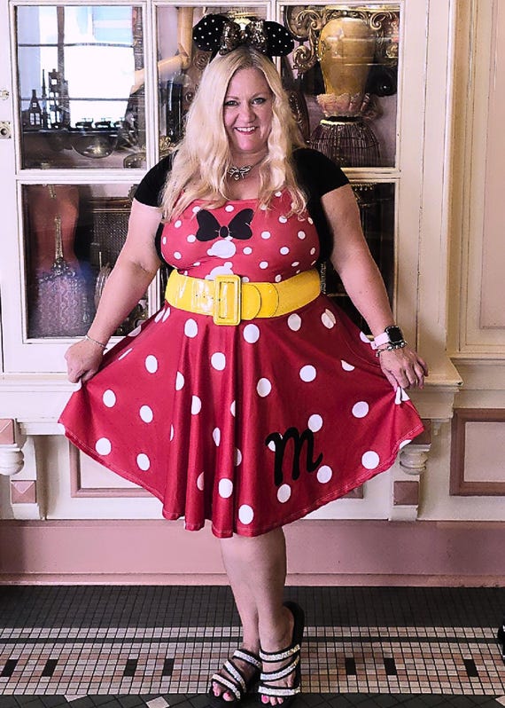 disney minnie mouse polka dot skater dress Miss Mouse Red Polka Dotted Skater Dress, Minnie, Cosplay, Adult Costume,  Running Outfit, Comfortable Stretchy, XS to 2XL, Theme Parks