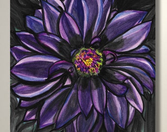 Black Dahlia Canvas Art Print, Wall Art, Watercolor Print, Floral Art Print, Moody Decor, Large Wall Art, Painting, Dahlia Flower Print