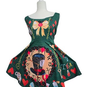 Mad Tea Party with the Hatter Women&#39;s Skater Dress, Cosplay, Costume, Tank top dress, Flared Skirt, Comfortable, Theme Park, Running Outfit