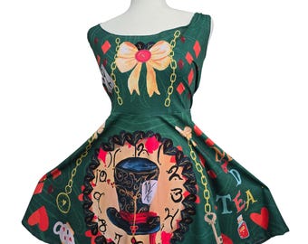 Mad Tea Party with the Hatter Women's Skater Dress, Cosplay, Costume, Tank top dress, Flared Skirt, Comfortable, Theme Park, Running Outfit