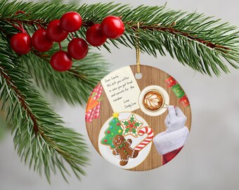 Dear Santa Ceramic Christmas Tree Ornament, Coffee Ornament, Cozy Christmas, Traditional Holiday Decor, Coffee Lover Gift