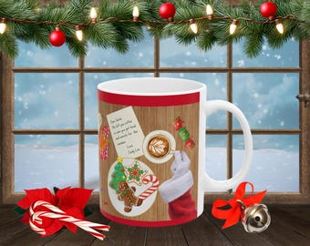 Dear Santa Coffee Mug, Cute Christmas Scene Mug, Letter to Santa Holiday Cocoa Cup, Christmas Sugar Cookies Mug, Gingerbread, Santa Mug Gift