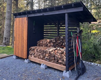 4x12 Firewood Shed Plans PDF - firewood storage shed with sliding door, tool & lumber storage.