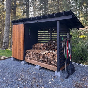 4x12 Firewood Shed Plans PDF - firewood storage shed with sliding door, tool & lumber storage.