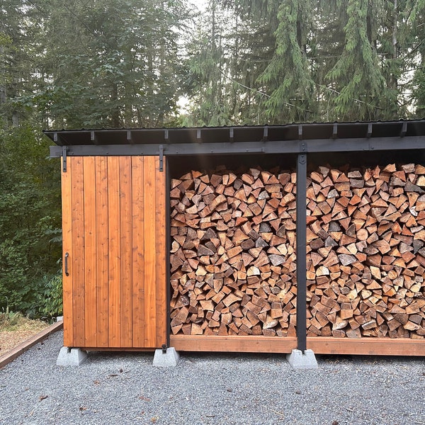 4x16 Firewood Shed Plans PDF - firewood storage shed with sliding door, tool & lumber storage.