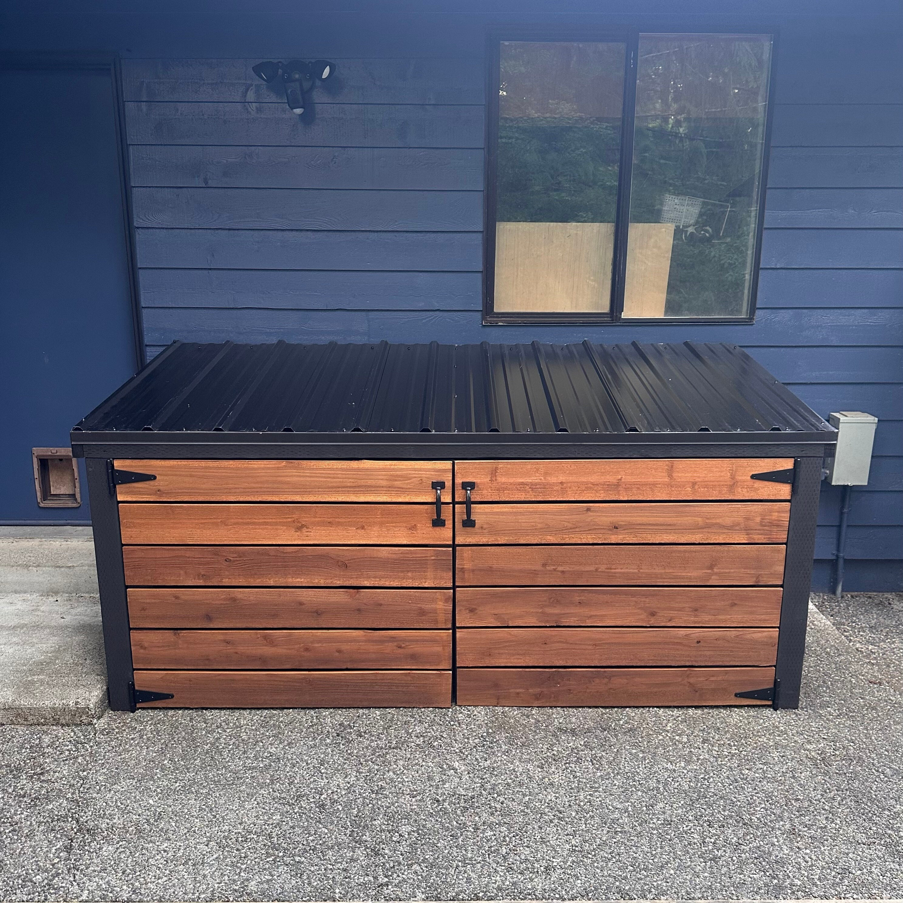 Kid’s Toy Shed Plans PDF - 3'x8'x4' next to house or fence storage shed for bikes, scooters, electric cars, and equipment.