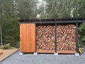 4x16 Firewood Shed Plans PDF - firewood storage shed with sliding door, tool & lumber storage.