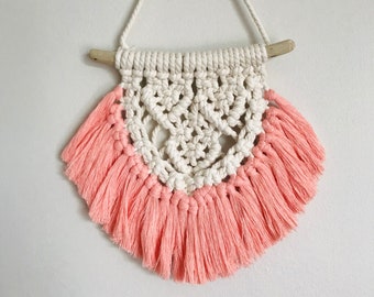 Peachlady Crafts Handmade Mini Heart Fringe Macrame Wall Hanging/ Yarn Wall Hanging/ Yarn Tapestry