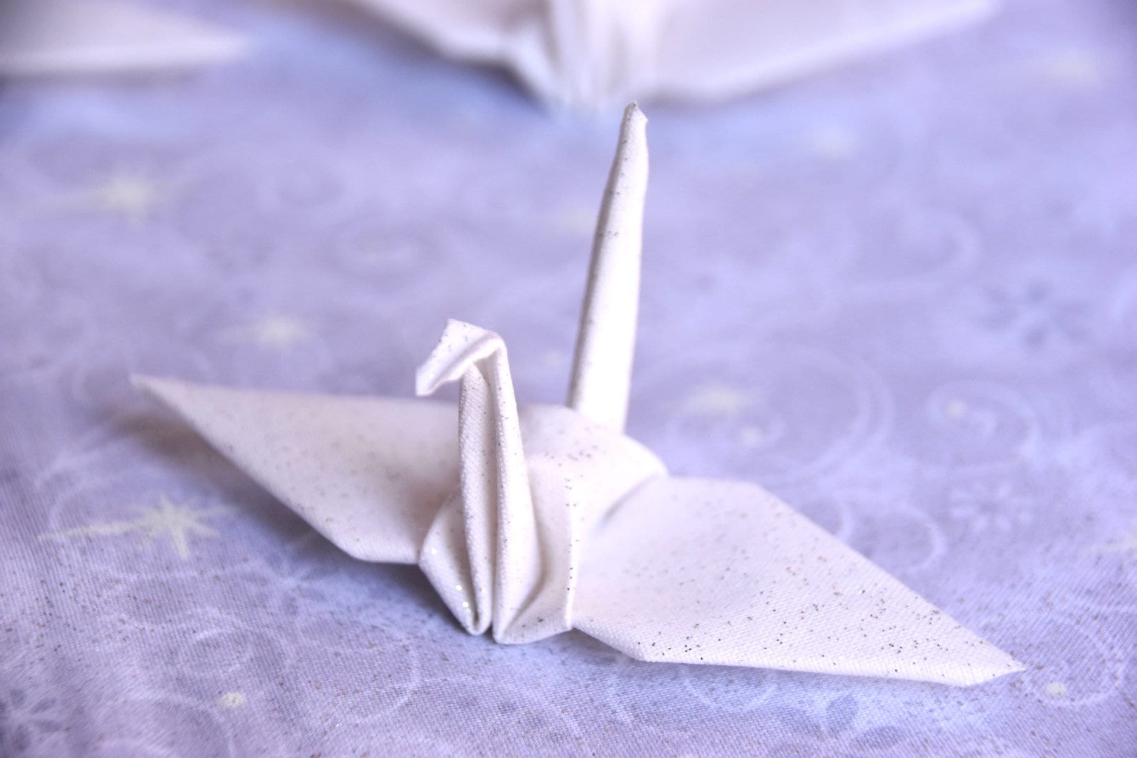 Fabric Origami Crane Orizuru White with Sparkles Wedding Etsy