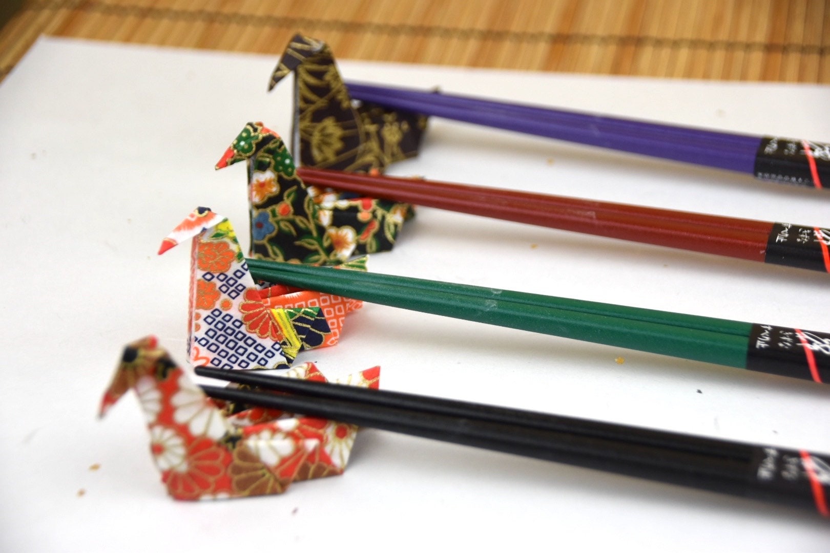 Handmade Set of Origami Washi Paper Crane Chopstick Rest Holder Christmas New Year Party Dinner Table Little Gift for Guest Japanese Asian