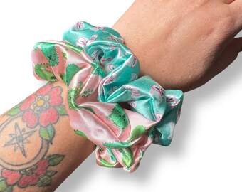 Cat-Themed Satin Scrunchies (Set of 2): Cactus & Hip Cat Prints
