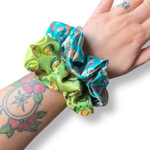 Cat Scrunchies: Satin Hair Accessories, Avocato & Sushi Prints (Set of 2)