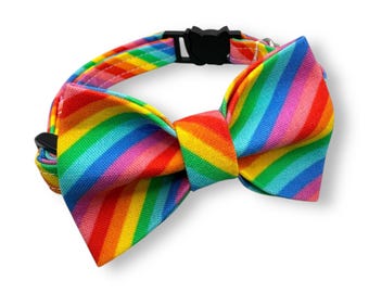 Rainbow Stripes Cat Bow Tie & Matching Collar