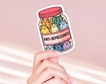 Antidepressants Glossy Holographic Vinyl Sticker | Funny Cat Sticker