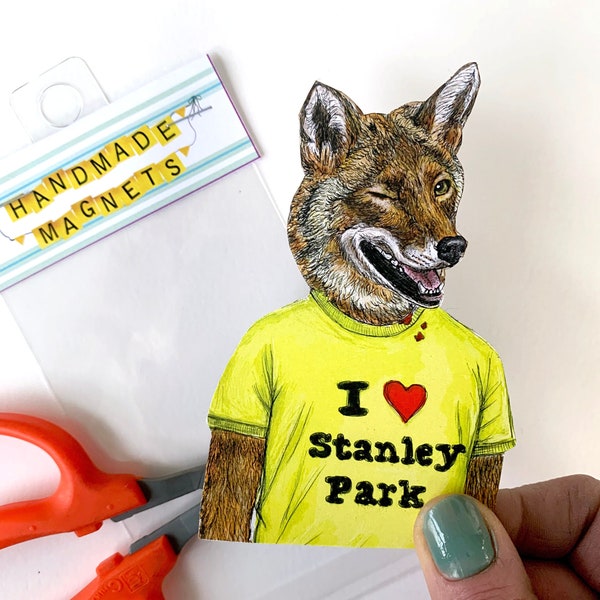 Stanley Park Coyote Magnet, Vancouver Coyotes, Stanley Park Coyotes, Coyote Illustration, Coyote Art, Coyote Gift, Coyote Painting
