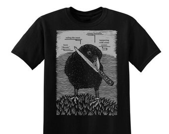 Canuck the Crow Adult Unisex t-shirt, Canuck the Crow, Crow Art, Crow Illustration, Silkscreen Print, Screenprinted Tee-shirt, Crow Gift
