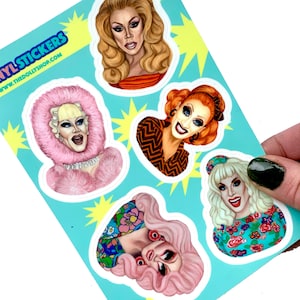 Waterproof stickers, Sticker Sheet, 5 Drag Queen stickers, Drag Gift, Drag Queen Stickers, Gift, Stocking Stuffer