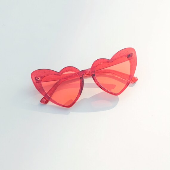 Retro Cat Eye Heart Sunnies Sunglasses Red Pink Glitter - Etsy display picture 2