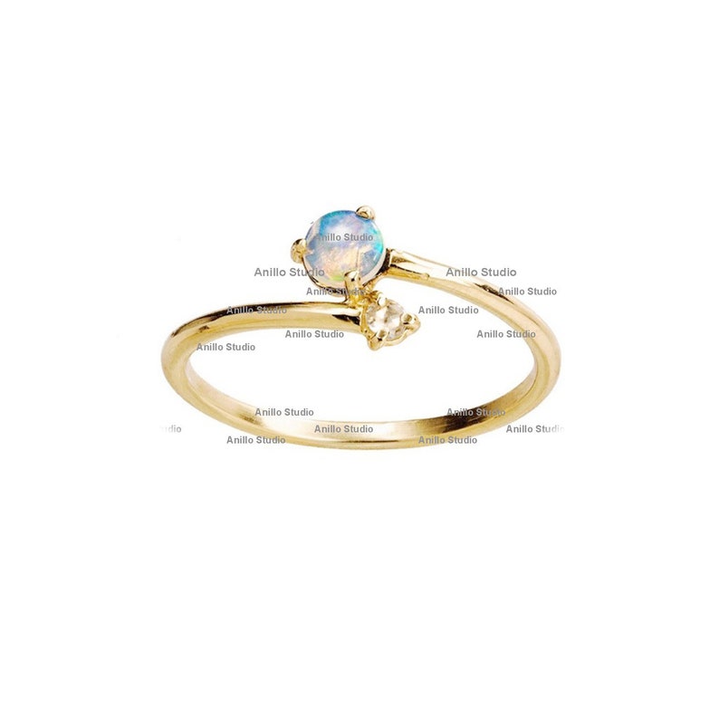Opal /& Diamond Ring in 14k Yellow Gold Engagement Wedding Gemstone Cuff Band Ring Birthstone Christmas Jewelry