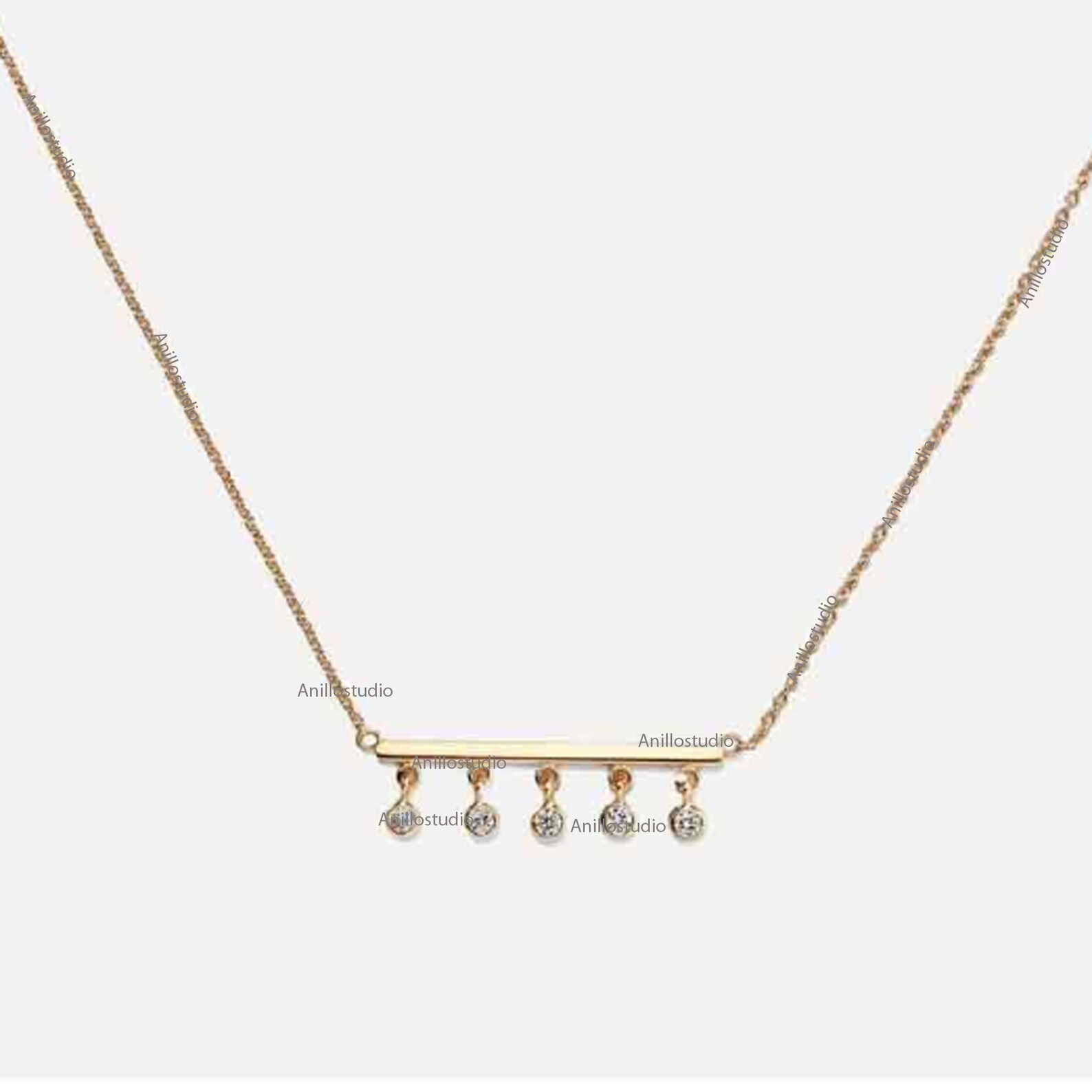 Natural 5 Diamonds Drop Necklace Solid 14k Yellow Gold Etsy