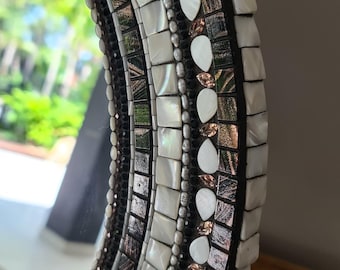 Pearlised Bead & Tile Mirror - Storm