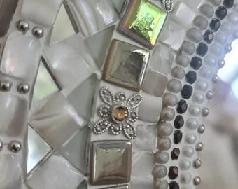 Pearlised Bead & Tile Mirror - Earth