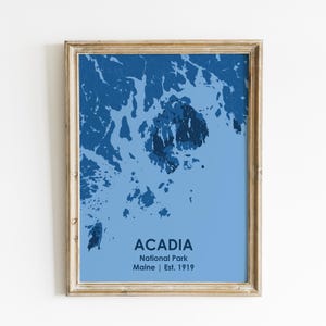 Carte du parc national d'Acadia, cadeau de voyageur, impression d'art Acadia NP, art mural du Maine, art de la carte moderne, décoration de parc national