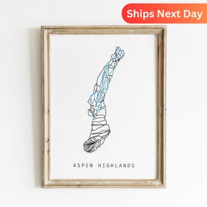 Aspen Highlands Skiloipe Karte Poster, Aspen Ski Dekor, Berg Kunst Druck, Wintersport Wandkunst, Ski Urlaubsort Karte, Ski fahren