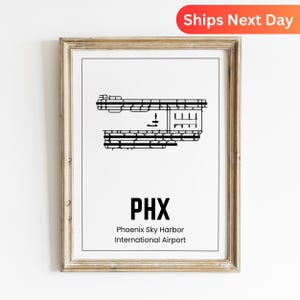 Affiche de la carte de l'aéroport de Phoenix, décoration PHX, aéroport international de Phoenix Sky Harbor Impression artistique