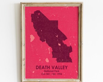 Death Valley National Park Map, Traveler Gift, Death Valley NP Art Print, Desert Wall Art, Modern Map Art, National Park Decor