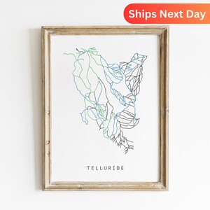 Telluride Ski Loipe Karte Poster, Teller der Berge, Kunstdruck der Berge, Wintersport Wandkunst, Karte des Ski-Resorts, Ski fahren