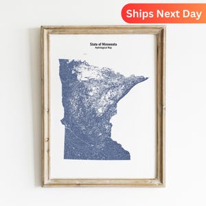 Minnesota Hydrology Map of Minnesota Rivers and Lakes Wall Art for Minnesota Nature Lover Gift