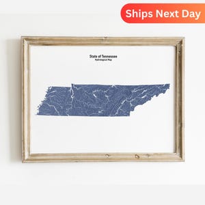 Mapa hidrológico de Tennessee: ríos y lagos, arte mural para los amantes de la naturaleza.