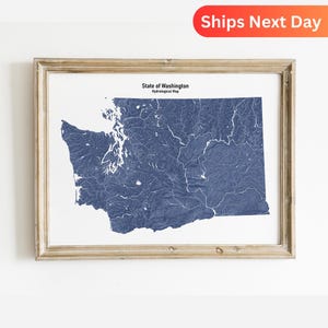 Mapa hidrológico de Washington: arte mural de ríos y lagos para los amantes de la naturaleza