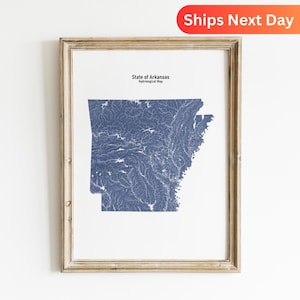 Arkansas hydrologie kaart van Arkansas rivieren en meren kunst aan de muur voor Arkansas natuurliefhebber cadeau