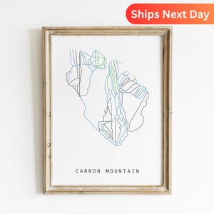 Cannon Mountain Ski Track Karte Poster, Cannon Ski Dekor, Berg Kunst Druck, Winter Sport Wandkunst, Ski Urlaubsort Karte, Ski fahren