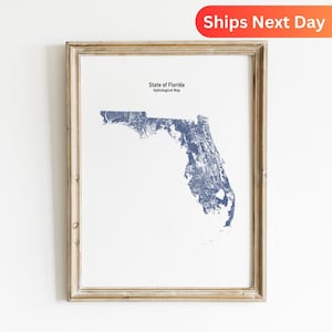 Hydrologiekaart van Florida met rivieren en meren van Florida aan de muur voor cadeau natuurliefhebber Florida