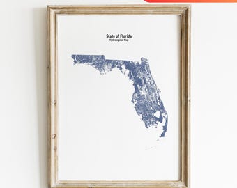Florida Hydrology Map of Florida Rivers and Lakes Wall Art for Florida Nature Lover Gift