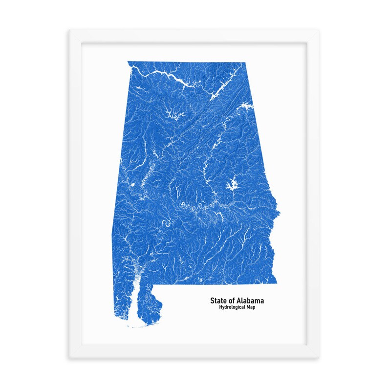Hydrology Map Alabama Wall Art Map Art Print Rivers and Lakes Art