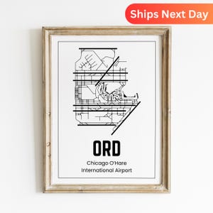 Póster con el mapa del aeropuerto de Chicago, decoración ORD, impresión artística del Aeropuerto Internacional O'Hare de Chicago