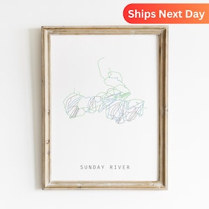 Sonntag Fluss Ski Weg Karte Poster, Sonntag Fluss Dekor, Berg Kunstdruck, Wintersport Wandkunst, Ski Urlaubsort Karte Drucken, Skiing Piste Kunst