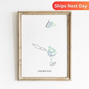 Snowshoe Skispur Karte Poster, Snowshoe Mt. Ski Dekor, Berg Kunstdruck, Wintersport Wandkunst, Karte des Skiortes Ski fahren