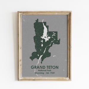 Carte du parc national de Grand Teton, cadeau de voyageur, impression d'art Grand Teton NP, art mural du Wyoming, art de la carte moderne, déco parc national