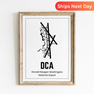 Ronald Reagan nationale luchthaven kaart poster, DCA decor, Washington DC luchthaven kunstafdruk